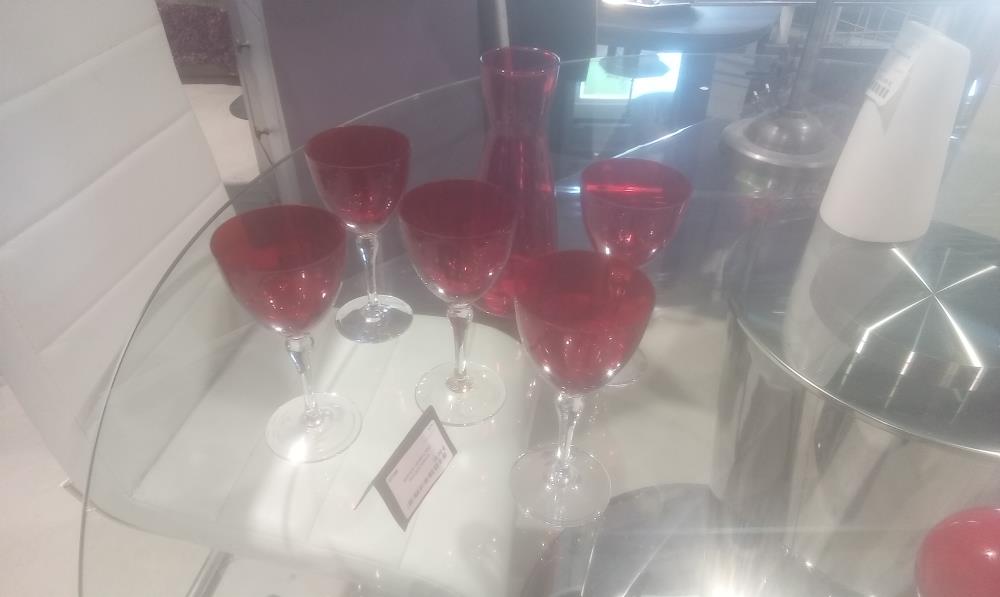 SERVICE VERRE A PIED ROUGE+CARAFE