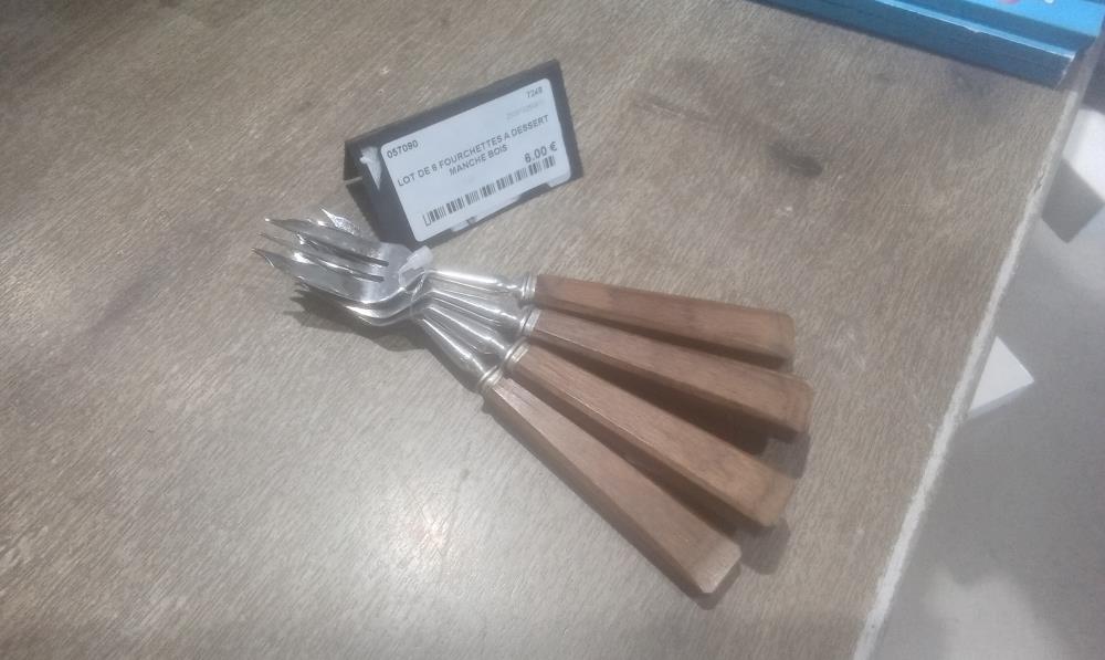 LOT DE 6 FOURCHETTES A DESSERT MANCHE BOIS