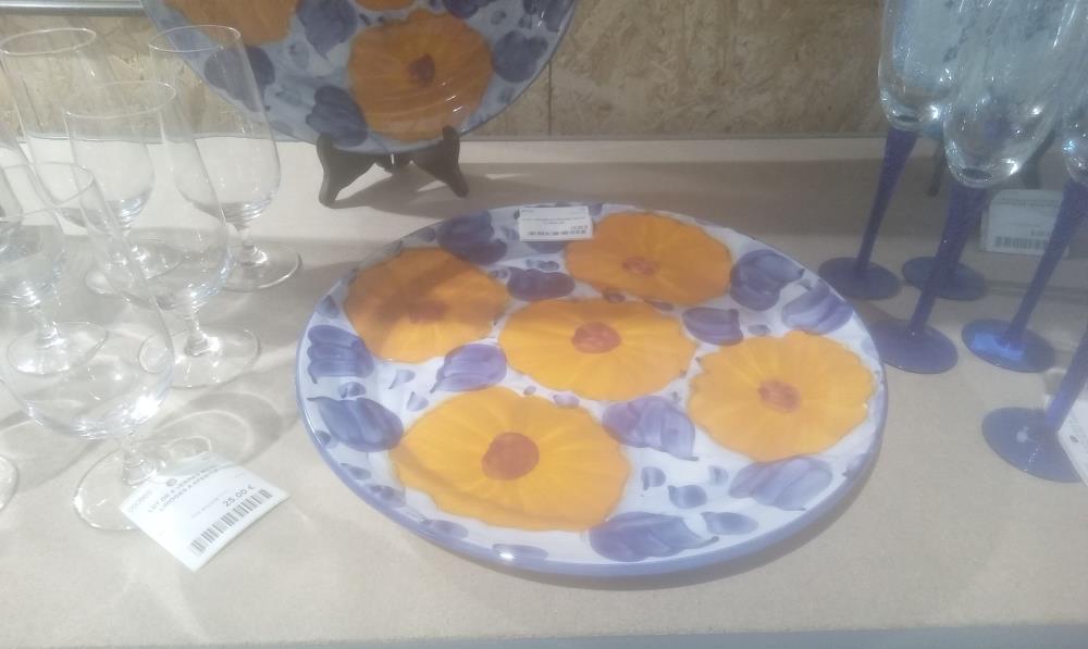 PLAT CERAMIQUE VERNISSE DECOR FLORAL GM