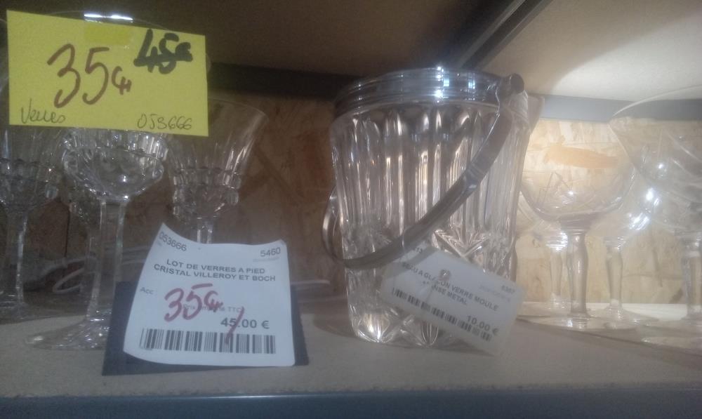 SEAU A GLACON VERRE MOULE +1ANSE METAL