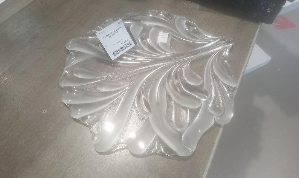 PLATEAU VERRE DECOR FEUILLE GM