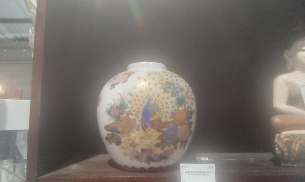 VASE BOULE CERAMIQUE DECOR ASIATIQUE GM