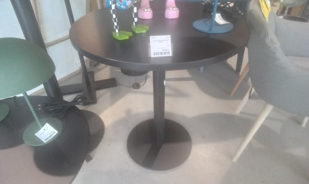 TABLE NOIRE RONDE PIED METAL