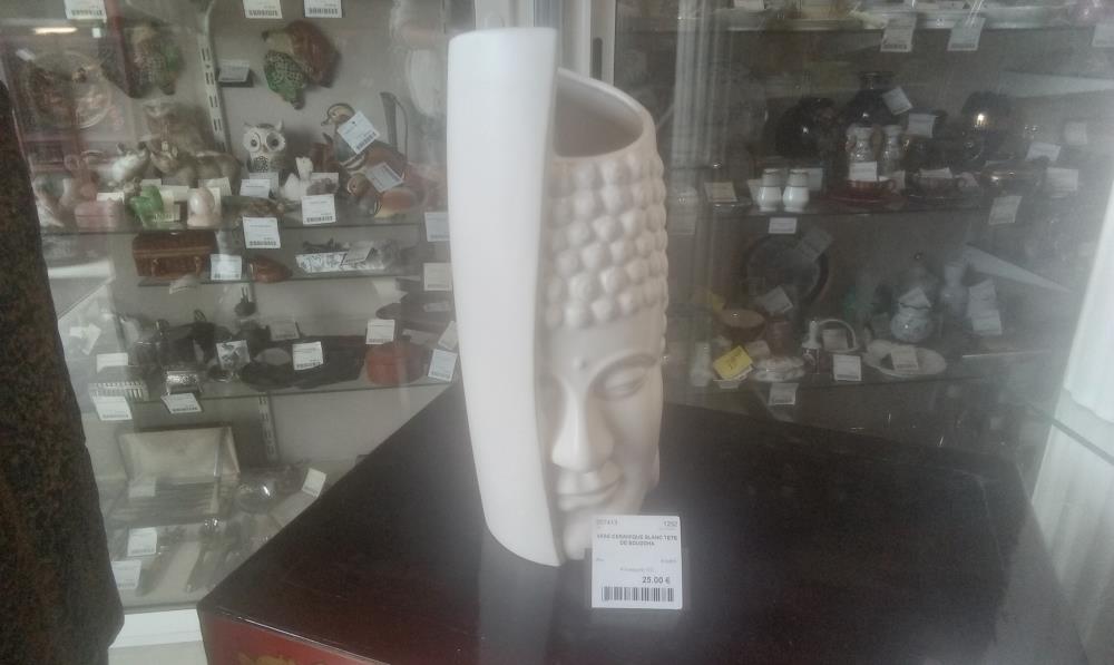 VASE CERAMIQUE BLANC TETE DE BOUDDHA