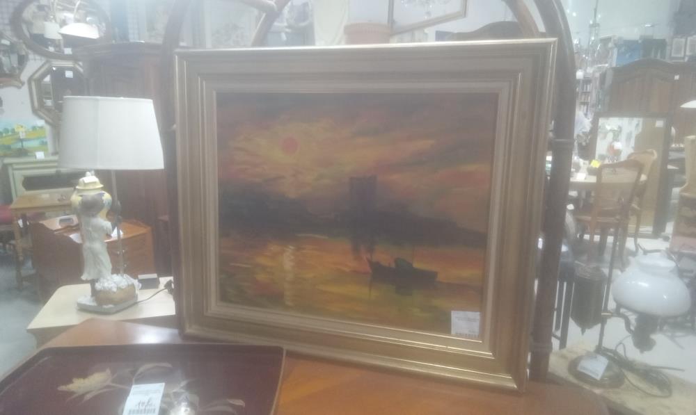 TABLEAU HST COUCHER DE SOLEIL CADRE DORE