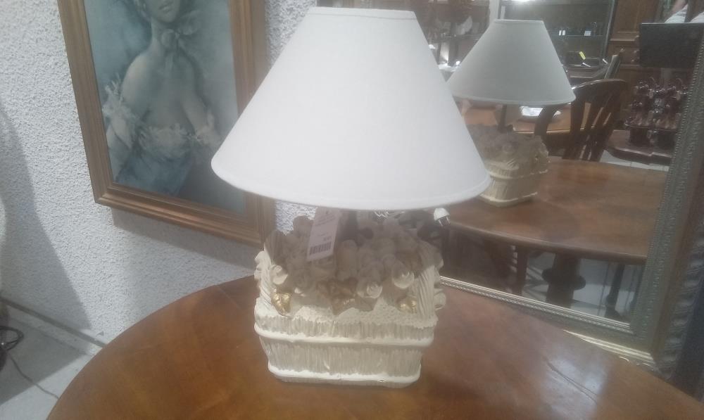 LAMPE TERRE CUITE CHAUMETTE DECOR FLORAL+ABATJOUR BEIGE