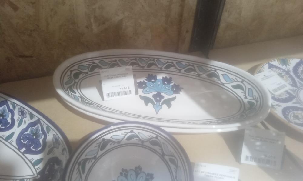PLAT CREUX CERAMIQUE DECOR FLORAL BLEU