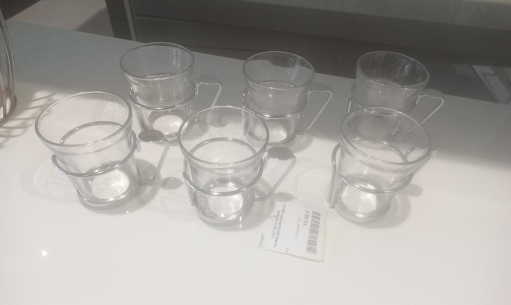LOT DE 6 TASSES DURALEX+SUPPORT METAL