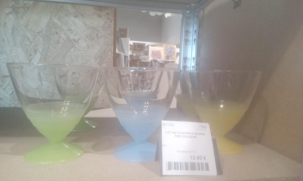 LOT DE 6 COUPES A GLACE PIED COULEUR