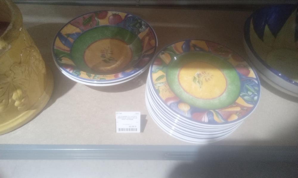 LOT D'ASSIETTE +2 PLATS CERAMIQUE CREUX DECOR FRUIT HOTESSE