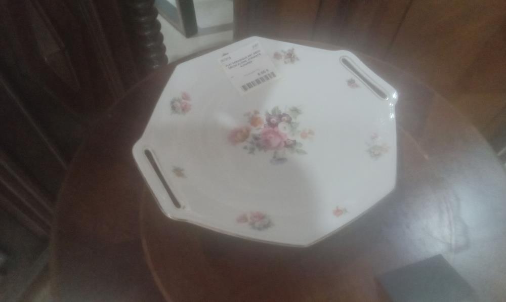 PLAT CERAMIQUE ART DECO DECOR FLORAL 2TENANTS AJOURES