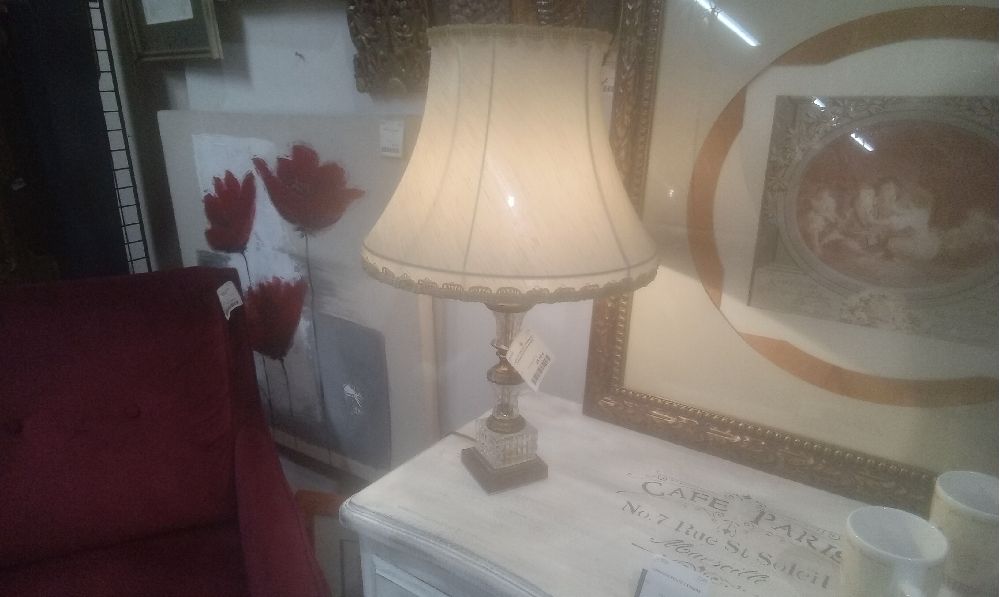 LAMPE DE CHEVET VERRE ET LAITON+ABATJOUR BEIGE