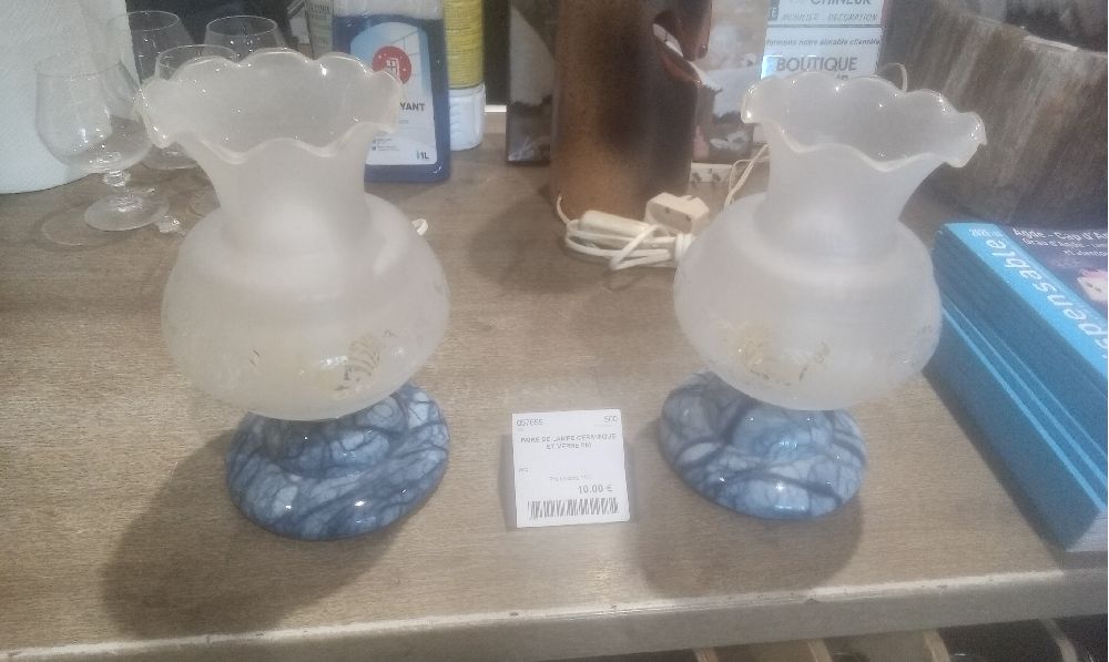 PAIRE DE LAMPE CERAMIQUE ET VERRE PM