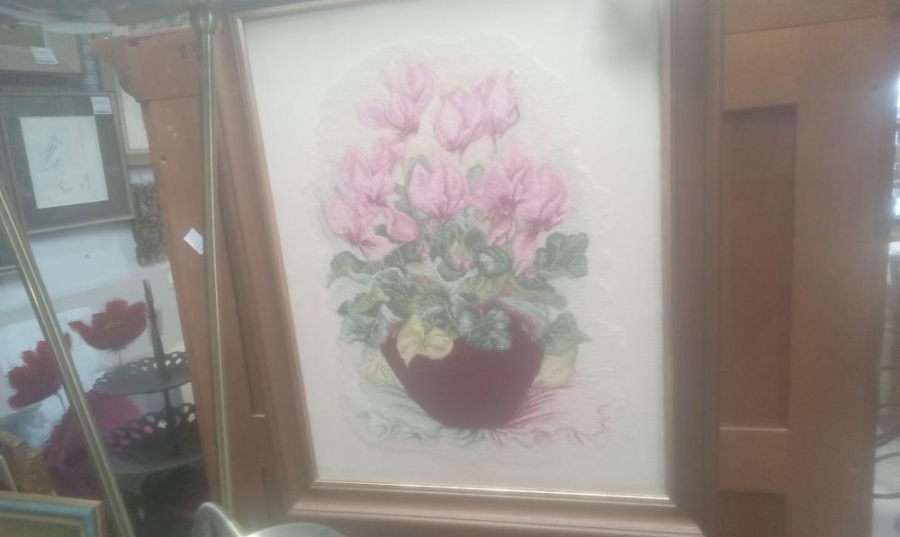 TABLEAU CADRE BOIS TAPISSERIE BOUQUET