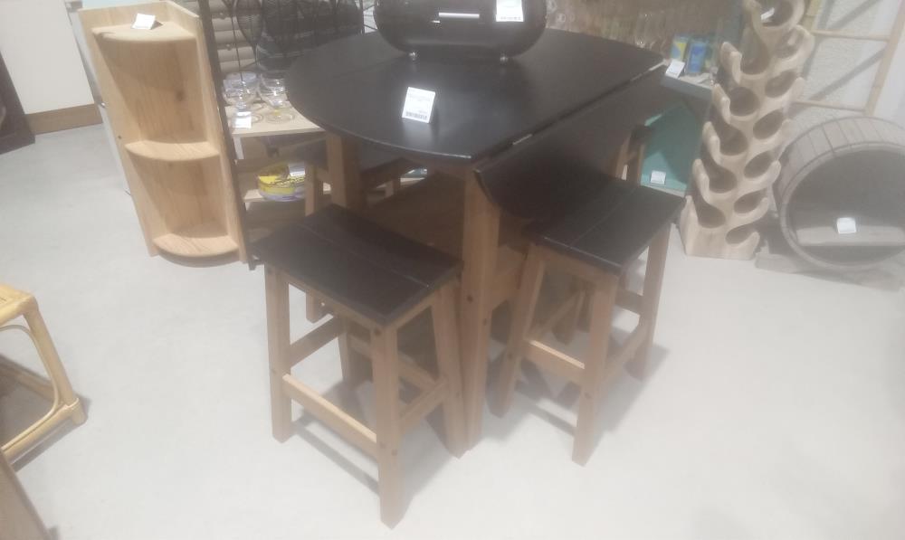 TABLE HAUTE 2 ABATTANTS +4 TABOURETS BICOLORE AVEC 1 TIROIR