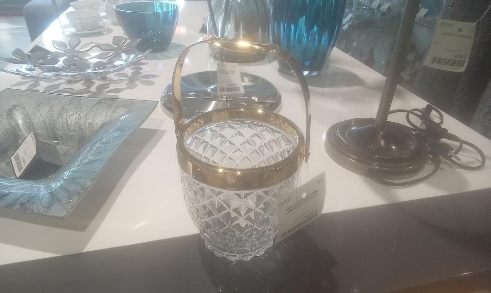 SEAU A GLACON VERRE +1ANSES DOREE METAL