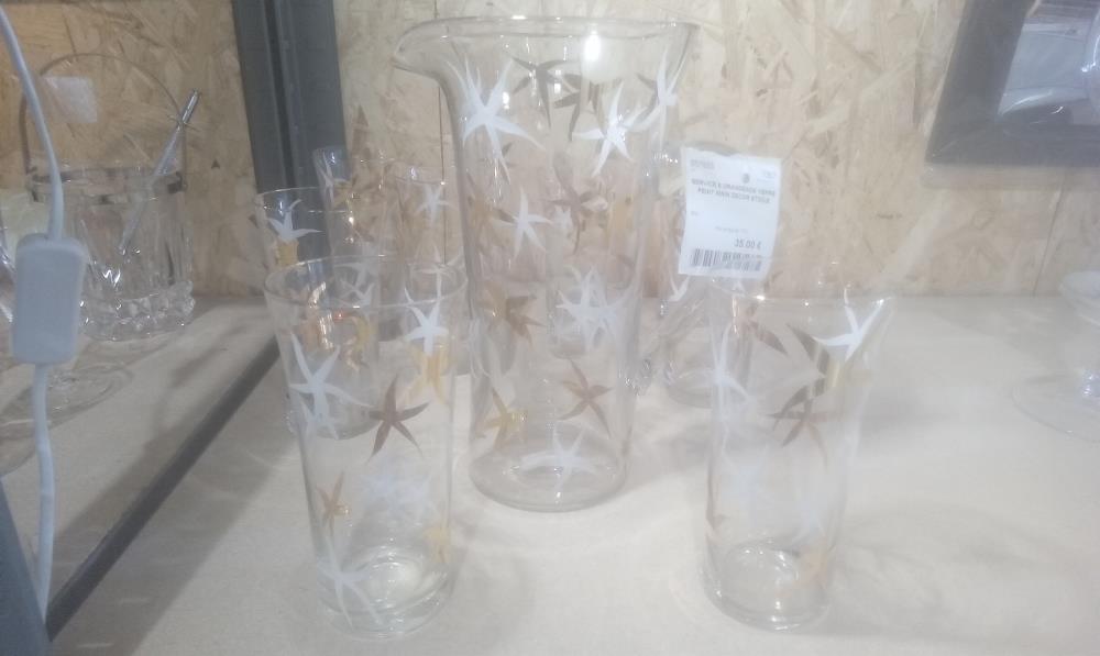 SERVICE A ORANGEADE VERRE PEINT MAIN DECOR ETOILE