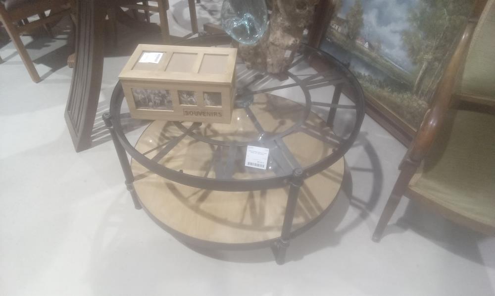 TABLE BASSE PENDULE PIED METAL ET MELAMINE