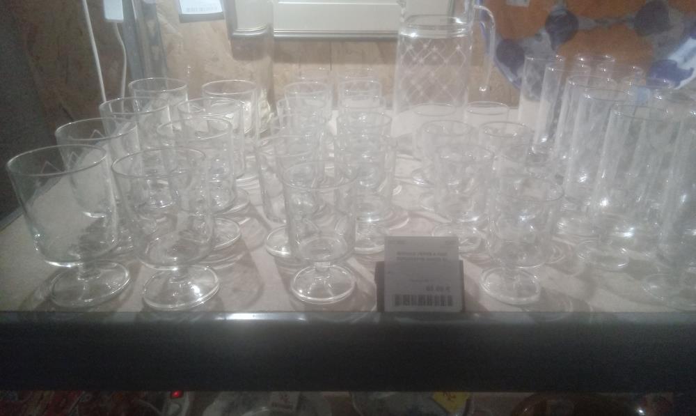 SERVICE VERRE A PIED SERIGRAPHE ANNEE 50