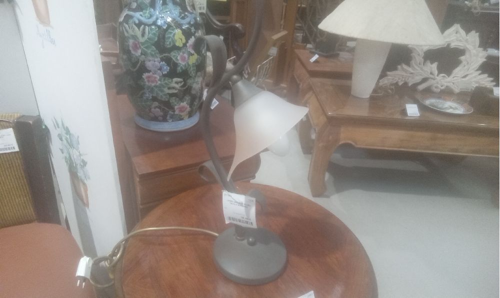 LAMPE METAL ET GLOBE FEUILLE EN VERRE