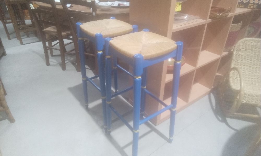 TABOURET PAILLE PEINT BLEU ST PROVENCAL