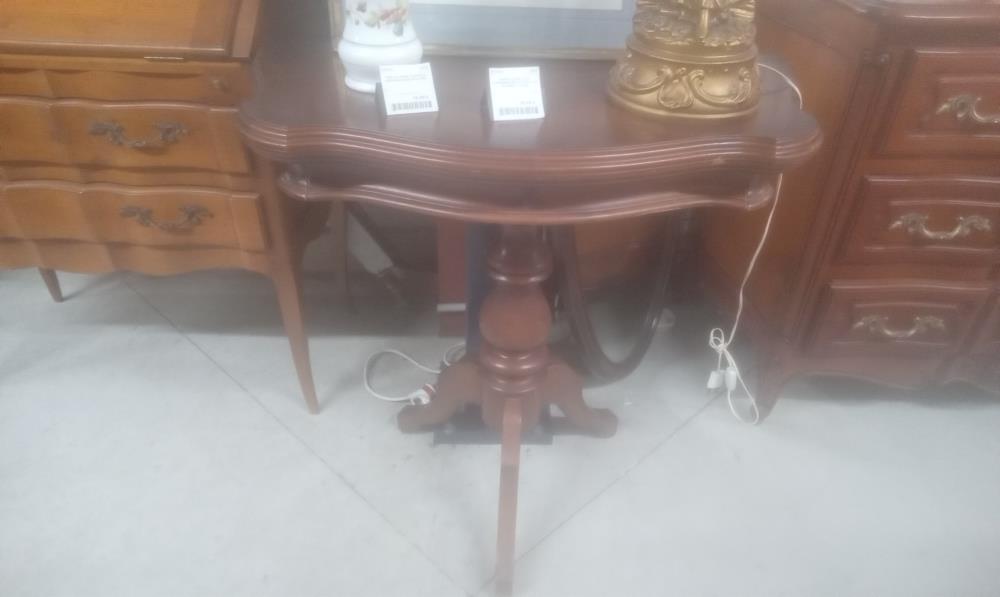 CONSOLE DEMI LUNE PLAQUAGE AVEC PLATEAU JEU D'ECHEC+1 TIROIR