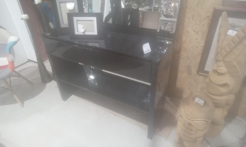 CONSOLE LAQUEE NOIRE 2 TIROIRS EN L'ETAT