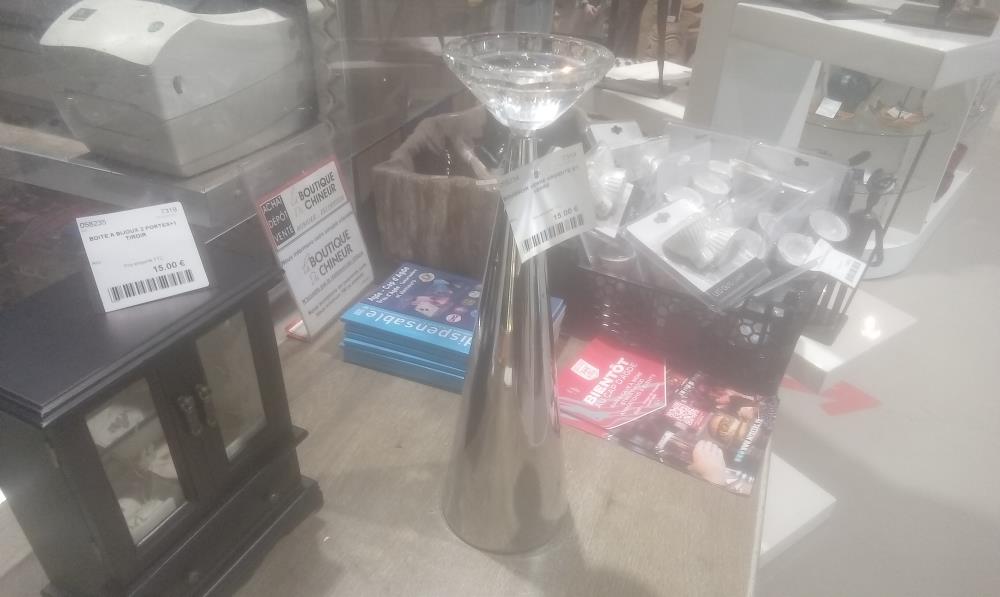 BOUGEOIR VERRE ARGENTE ET VERRE