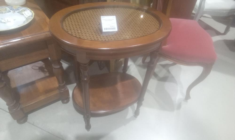 CONSOLE CANNEE+VERRE OVALE MERISIER