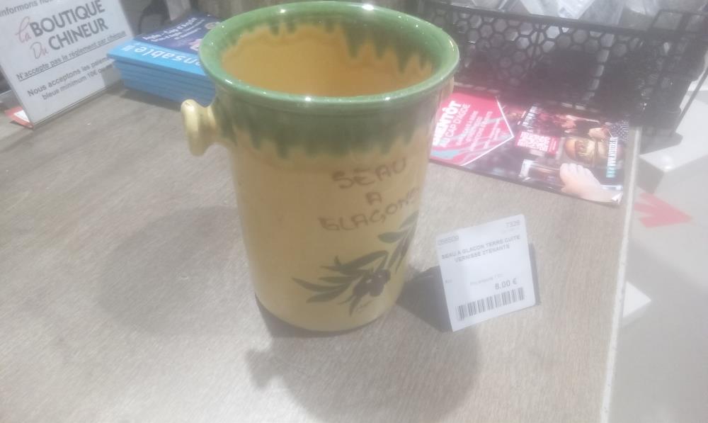 SEAU A GLACON TERRE CUITE VERNISSE 2TENANTS