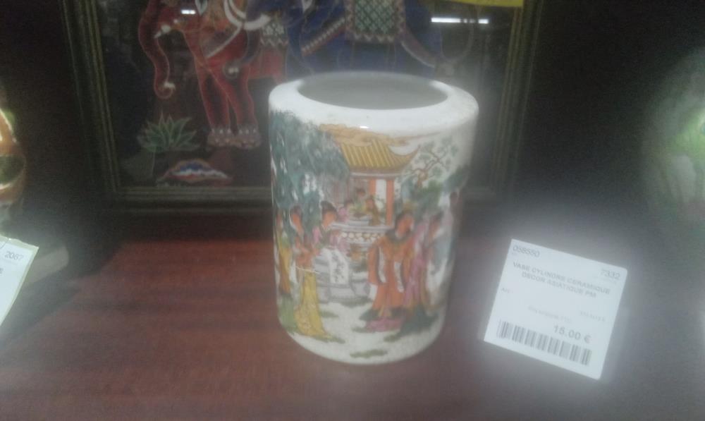 VASE CYLINDRE CERAMIQUE DECOR ASIATIQUE PM