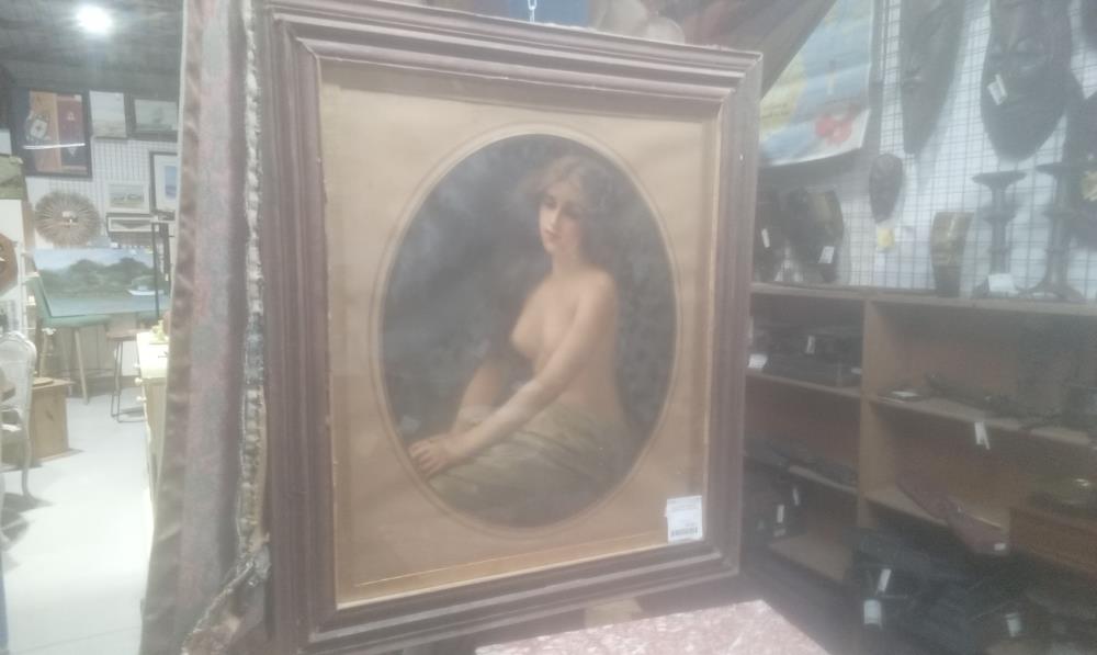 SOUS VERRE ELEGANTE LITHOGRAPHIE CADRE BOIS