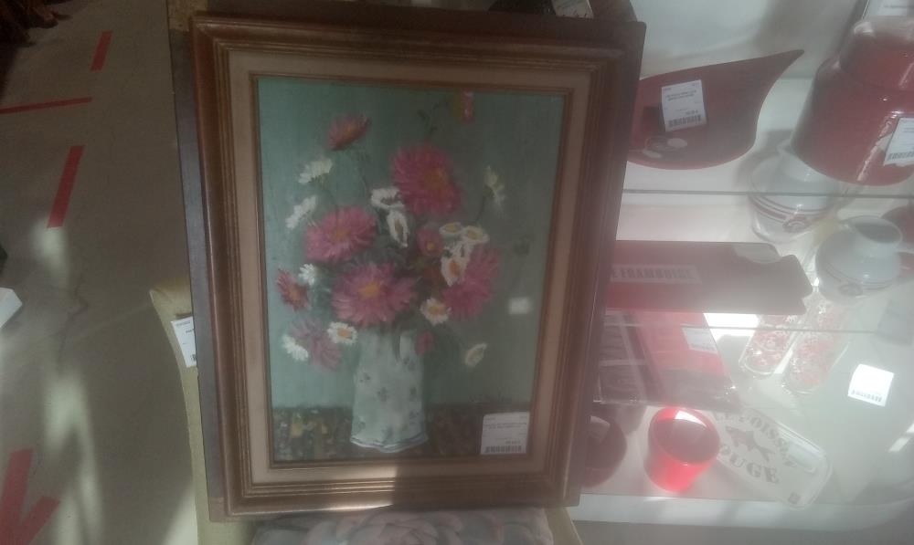 TABLEAU HST BOUQUET CADRE BOIS  SBD J.DESCLAUX