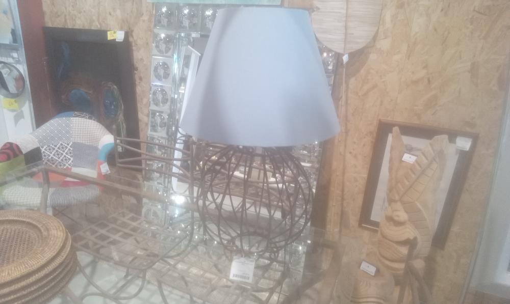 LAMPE FER FORGE+ABATJOUR BLEU