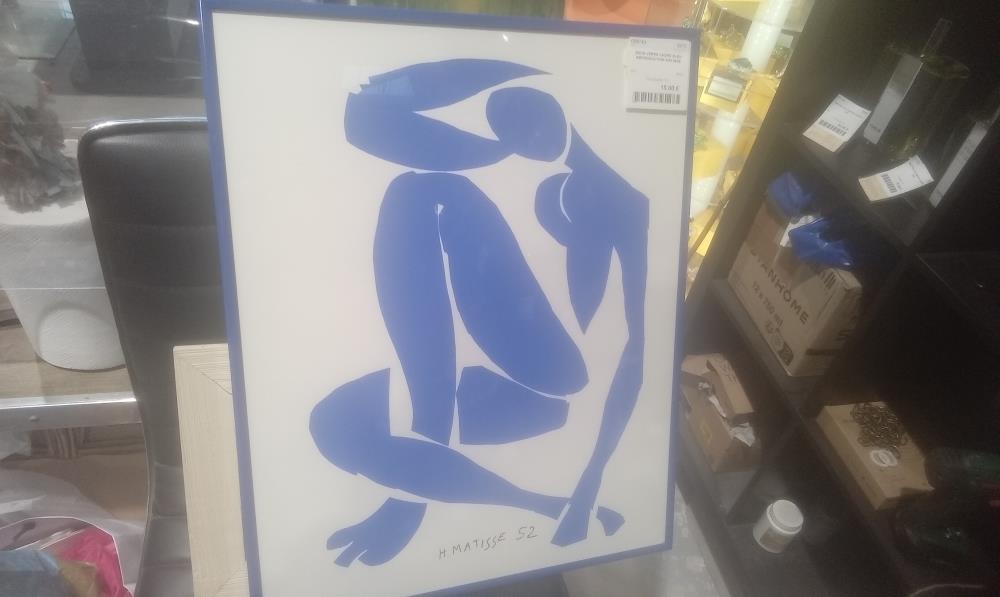 SOUS VERRE CADRE BLEU REPRODUCTION MATISSE