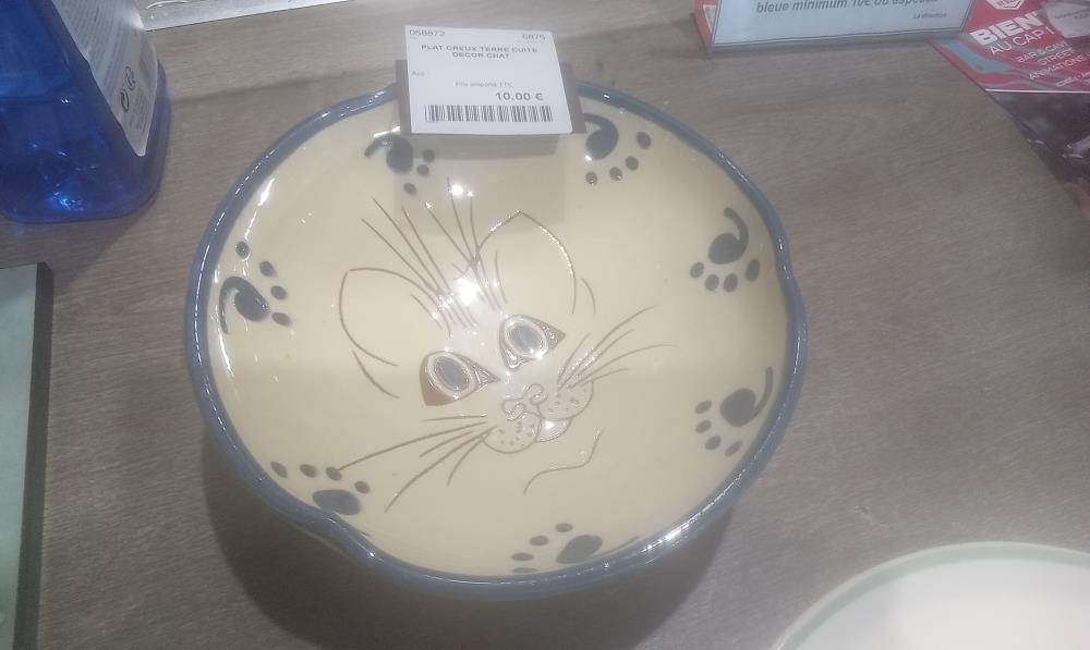 PLAT CREUX TERRE CUITE DECOR CHAT