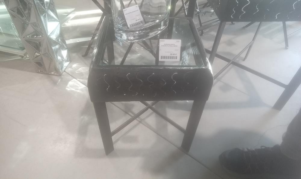 GUERIDON METAL AJOURE+PLATEAU VERRE