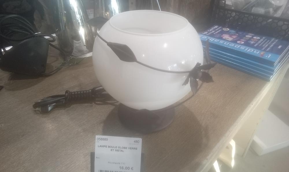 LAMPE BOULE GLOBE VERRE ET METAL