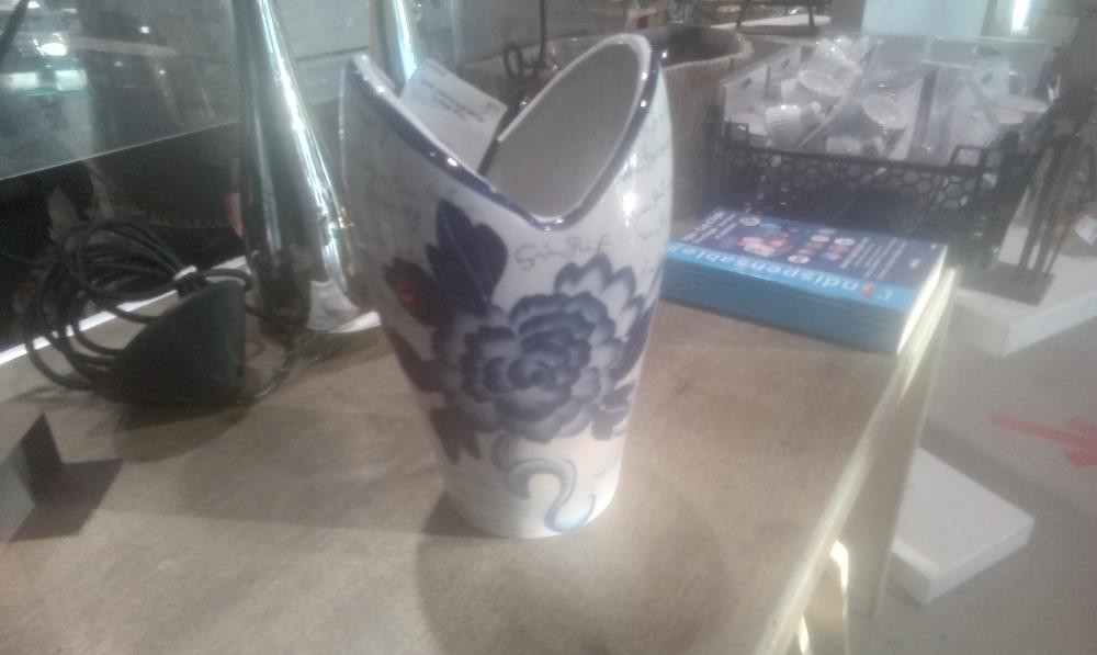 VASE CERAMIQUE DECOR FLORAL BLEU