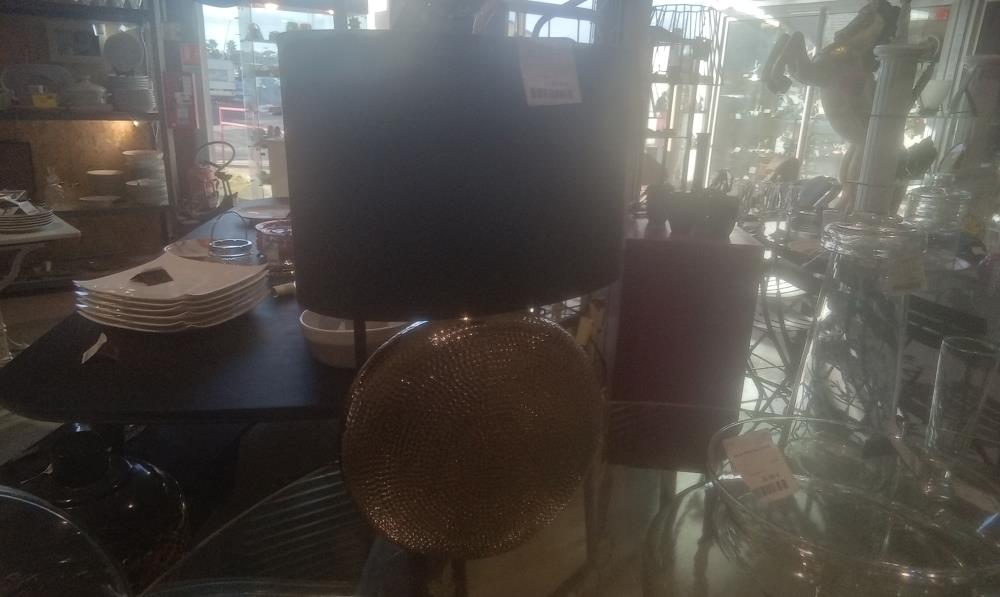 LAMPE PIED CERAMIQUE GRISE+ABATJOUR NOIR