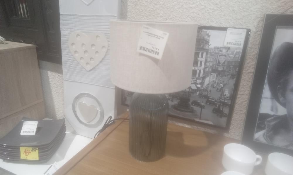 LAMPE PIED VERRE DESIGN +ABATJOUR BEIGE