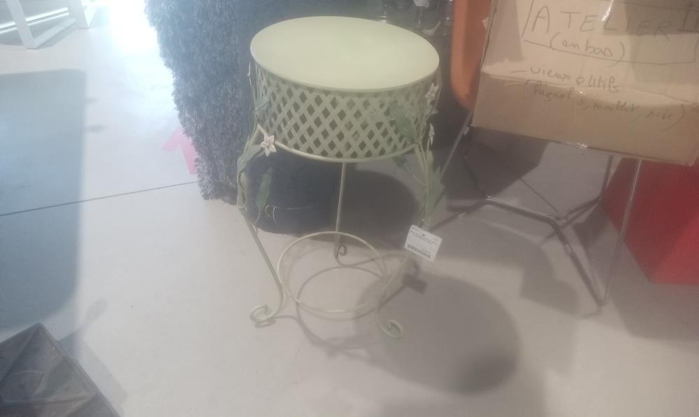 SELETTE METAL PEINTE VERTE AVEC DECOR FLORAL