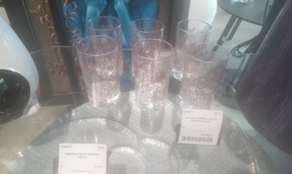LOT DE 6 VERRES A PASTIS HENRI BARDOUIN