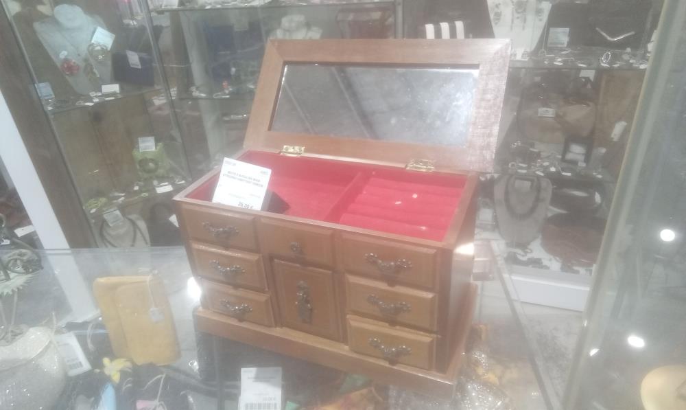 BOITE A BJOUX EN BOIS 4TIROIRS+1ABATTANT MIROIR