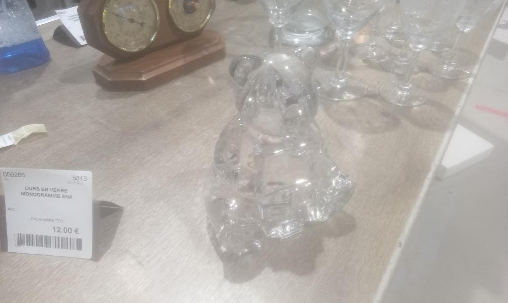 OURS EN VERRE MONOGRAMME ANA