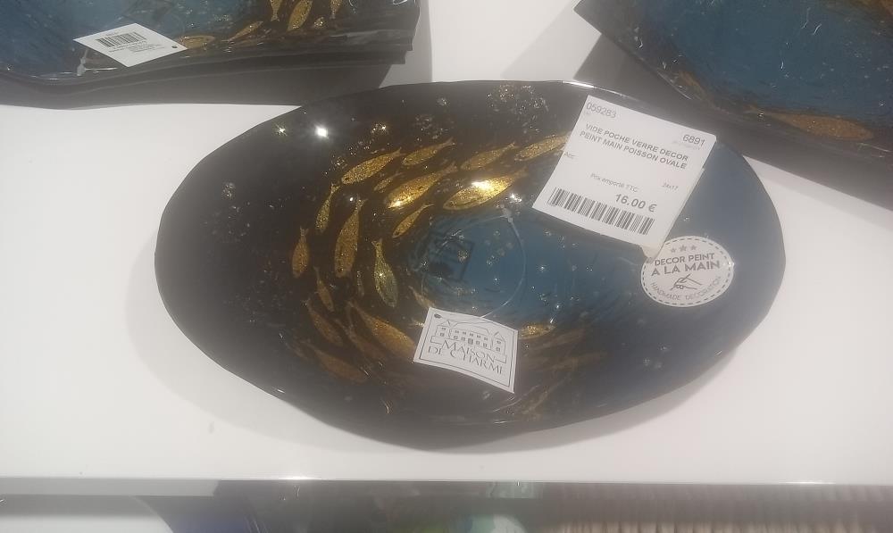 VIDE POCHE VERRE DECOR PEINT MAIN POISSON OVALE