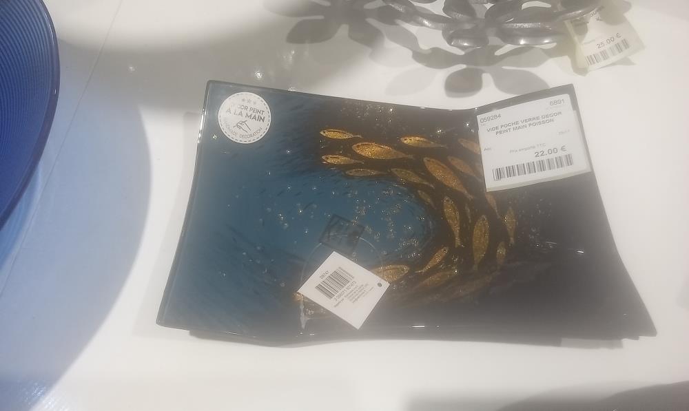 VIDE POCHE VERRE DECOR PEINT MAIN POISSON