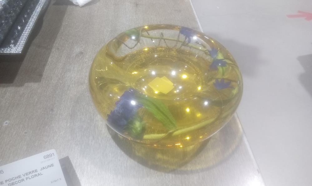 VIDE POCHE VERRE  JAUNE DECOR FLORAL