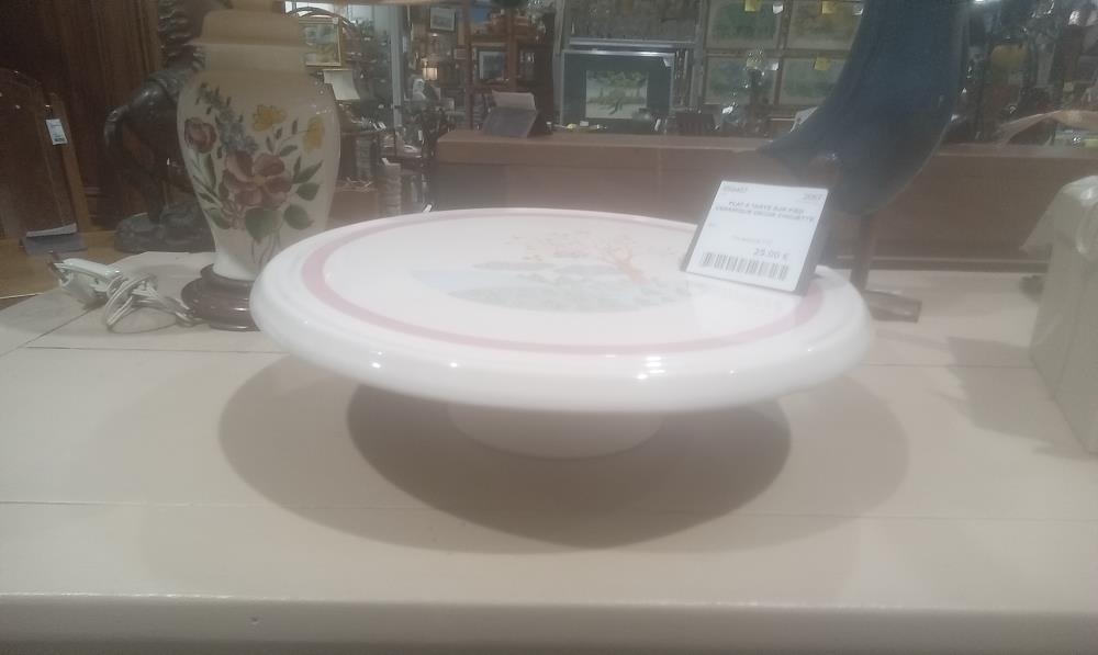 PLAT A TARTE SUR PIED CERAMIQUE DECOR CHOUETTE