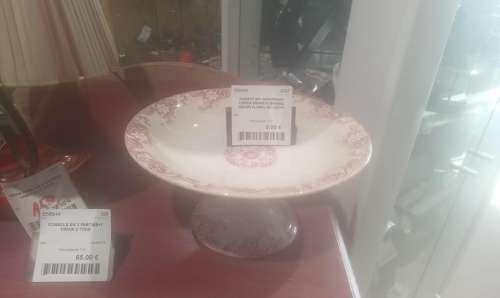 COMPOTIER CERAMIQUE LERIDA SARREGUEMINES DECOR FLORAL EN L'ETAT